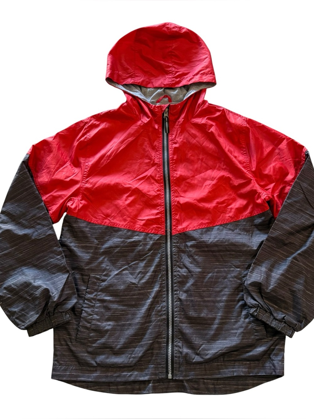 AQ Kids Size 14/16 Red Black Colorblock Windbreaker Rain Jacket Hooded Zip